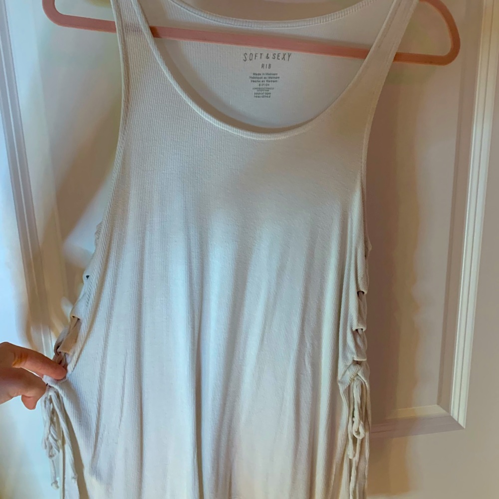 American Eagle soft & sexy ribbed long tank, cream/white, size S